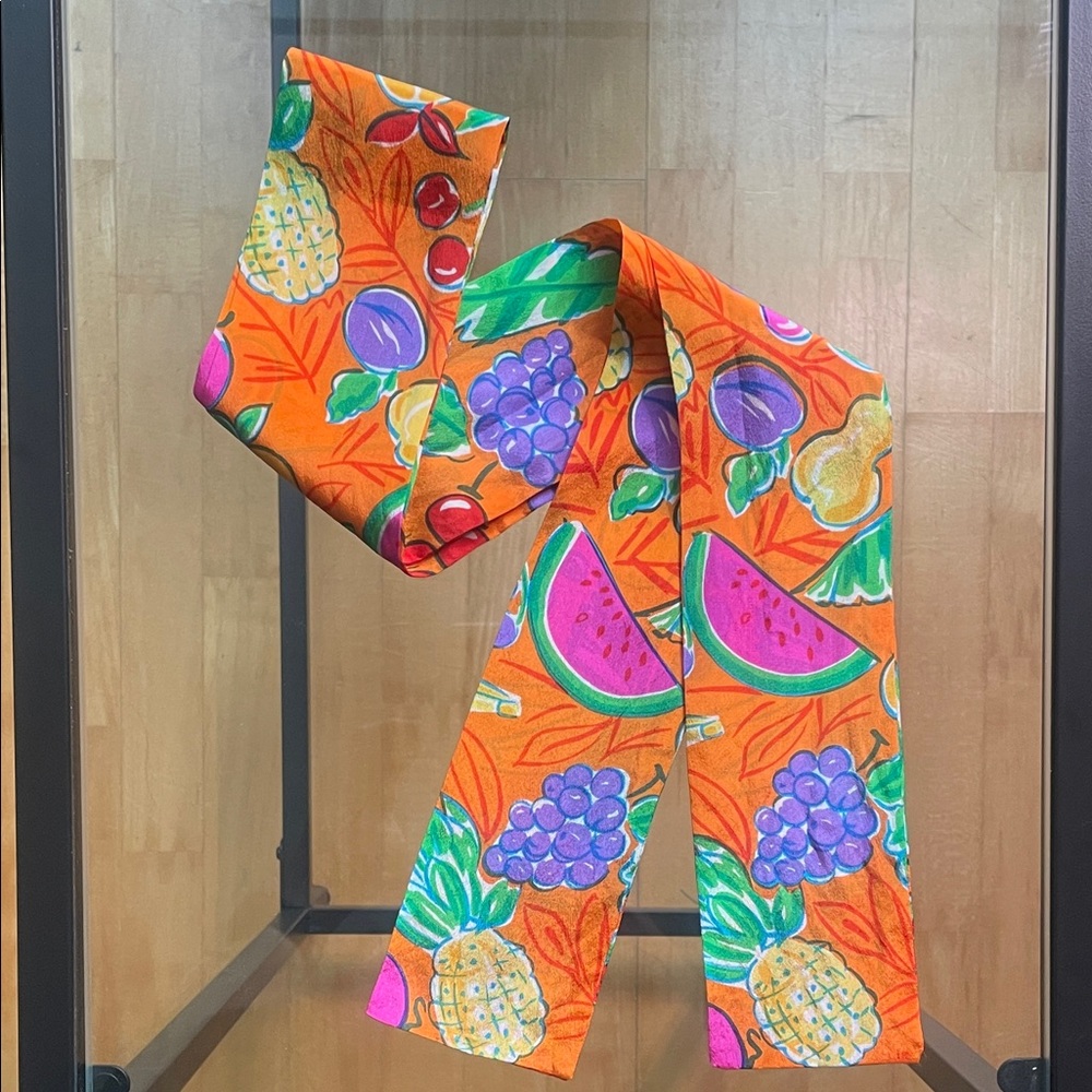 Vibrant Orange Fruit Print Tie Scarf